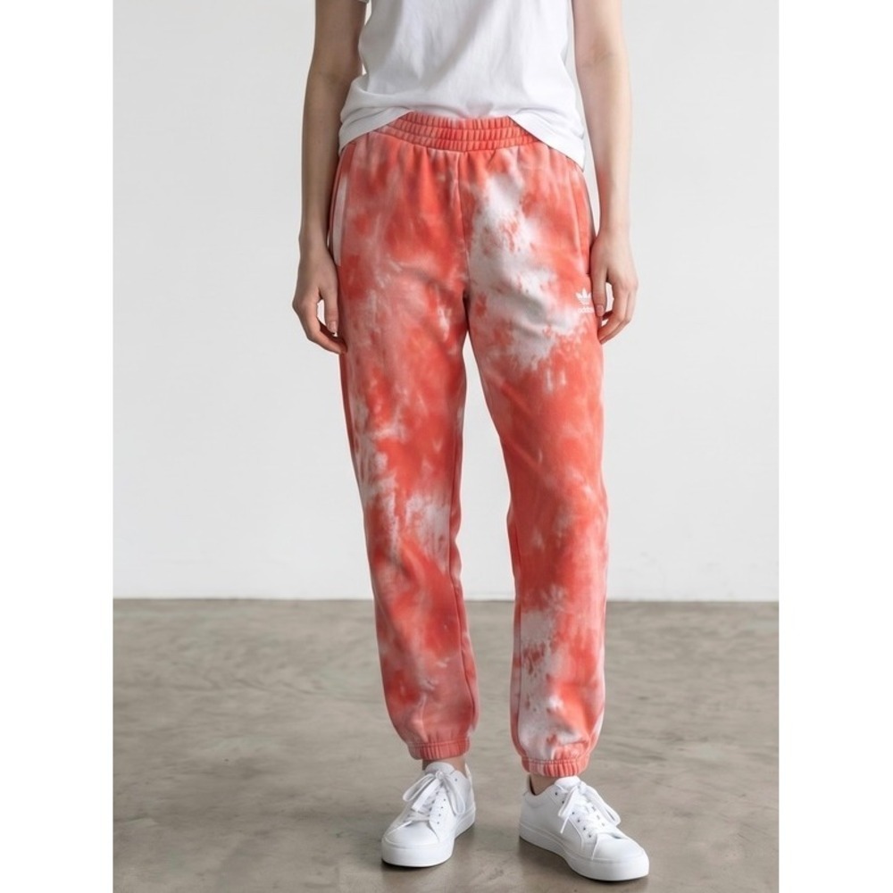 Adidas Women's Coral‎ Pink and White Tie-Dye Jogger Sweatpants